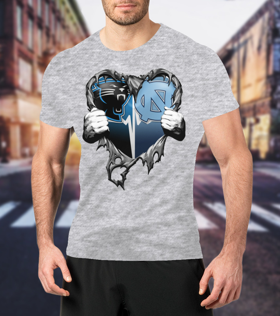 Carolina Panthers Unc Tar Heels Heart Ripped T-Shirt