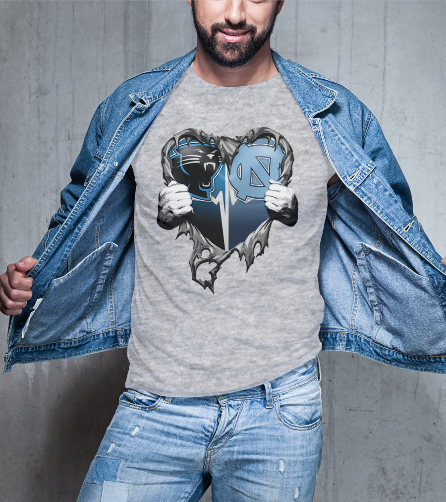 Carolina Panthers Unc Tar Heels Heart Ripped T-Shirt