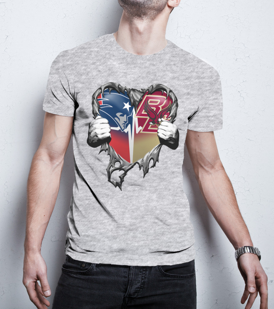 New England Patriots Boston College Eagles Heart T-Shirt