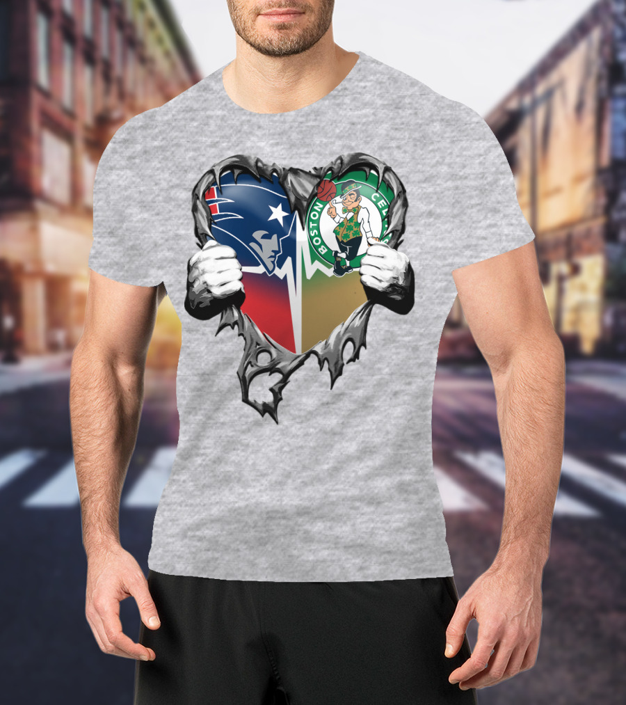 Patriots Celtics Heart Logos T-Shirt