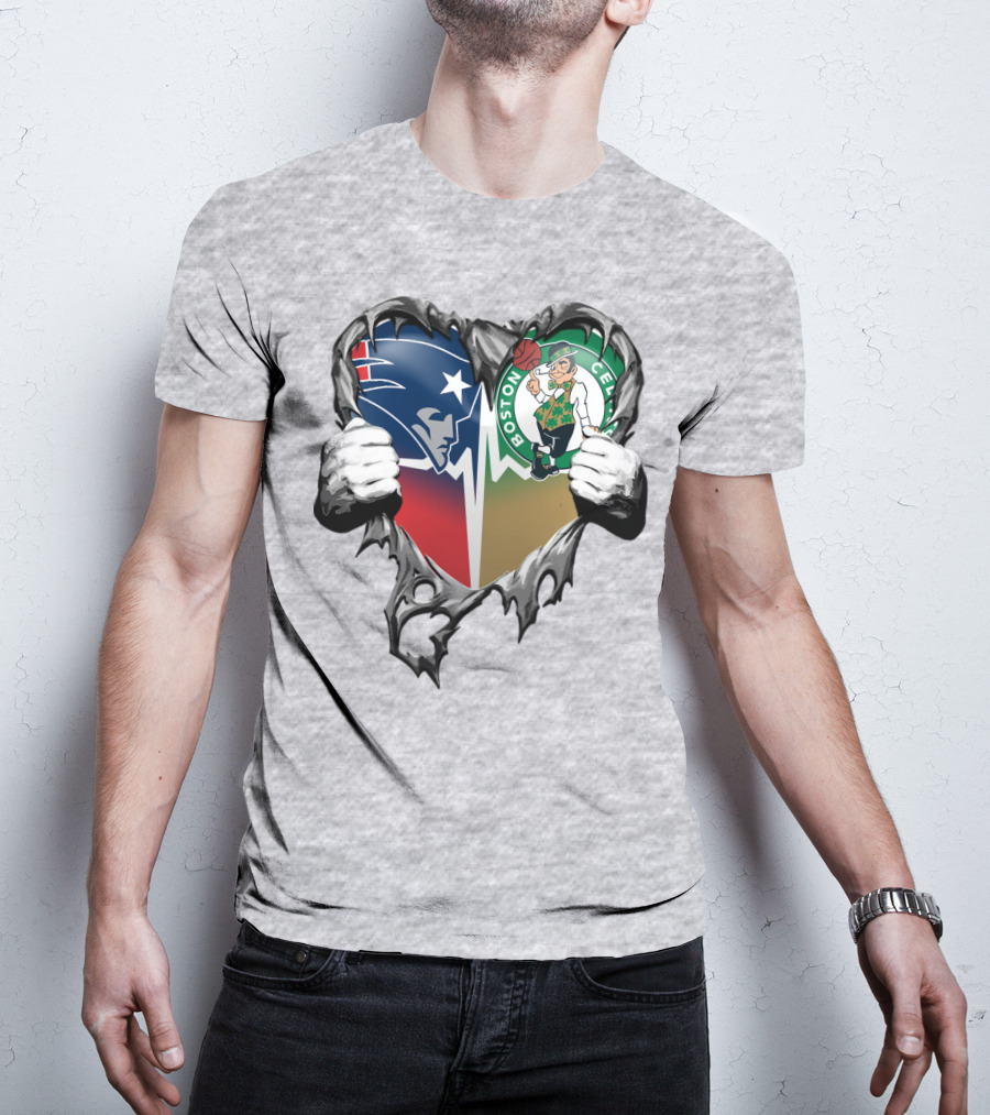 Patriots Celtics Heart Logos T-Shirt