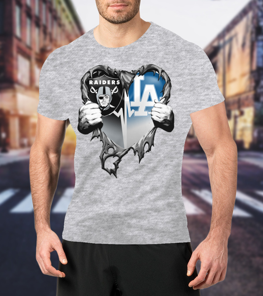 Raiders La Dodgers Heart Design Xatt095 T-Shirt