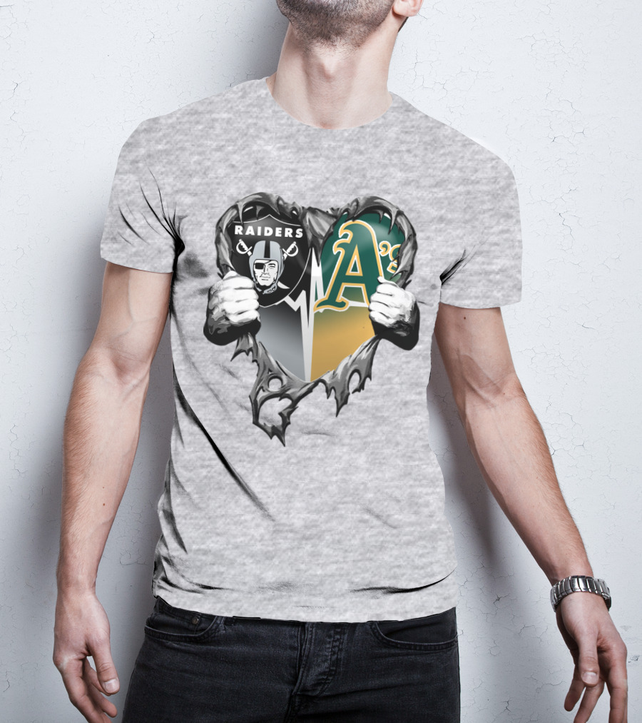 Raiders A's Heart Torn Football And Baseball Fans T-Shirt