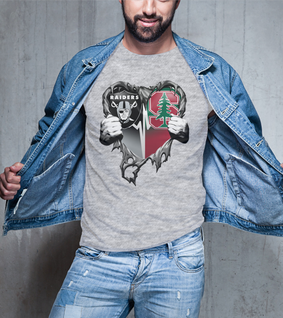 Raiders Stanford Cardinal Heart Football Fusion T-Shirt