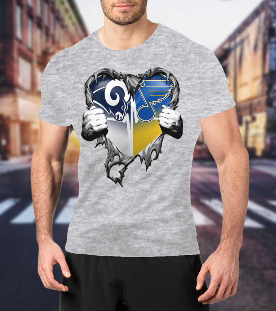 St. Louis Rams And Blues Heart Torn T-Shirt
