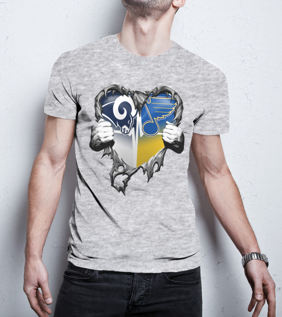 St. Louis Rams And Blues Heart Torn T-Shirt