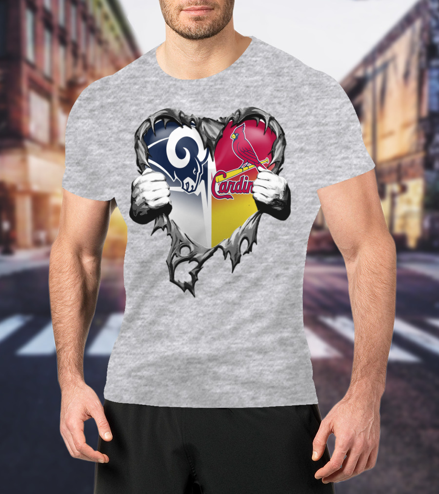Rams Cardinals Heart Rip Combo T-Shirt