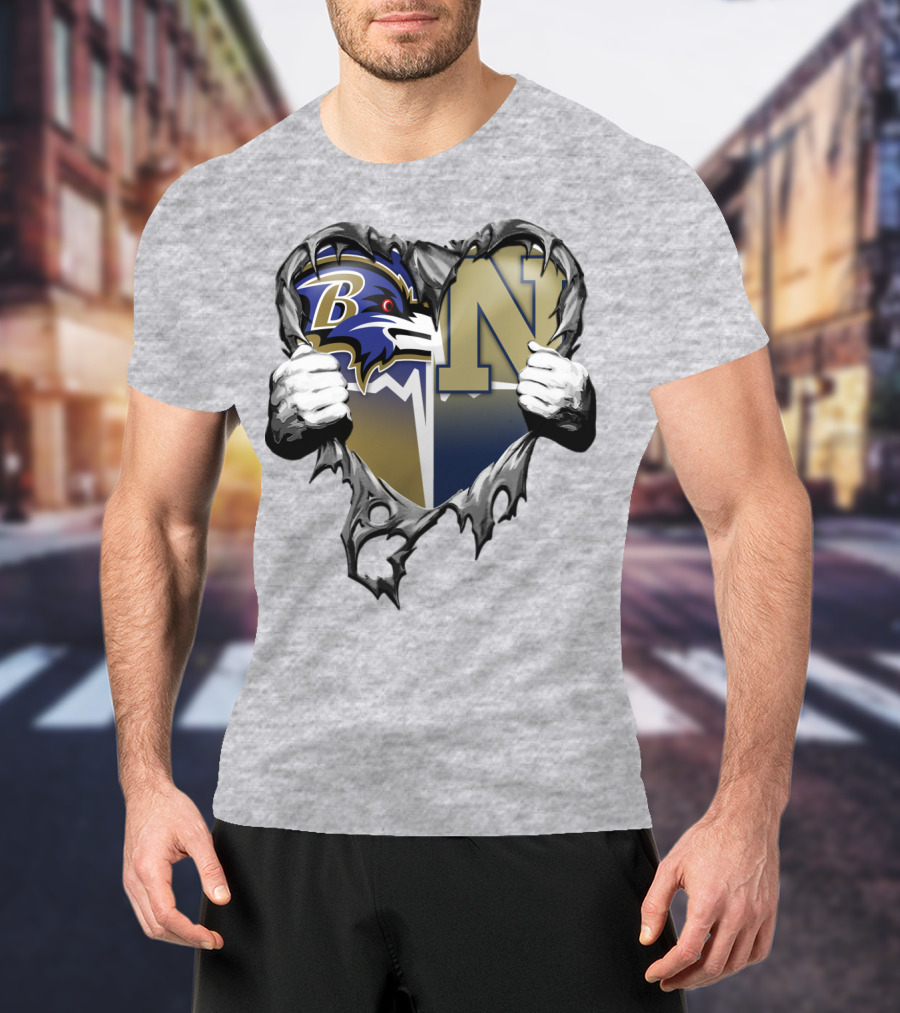 Baltimore Ravens Navy Midshipmen Heart T-Shirt