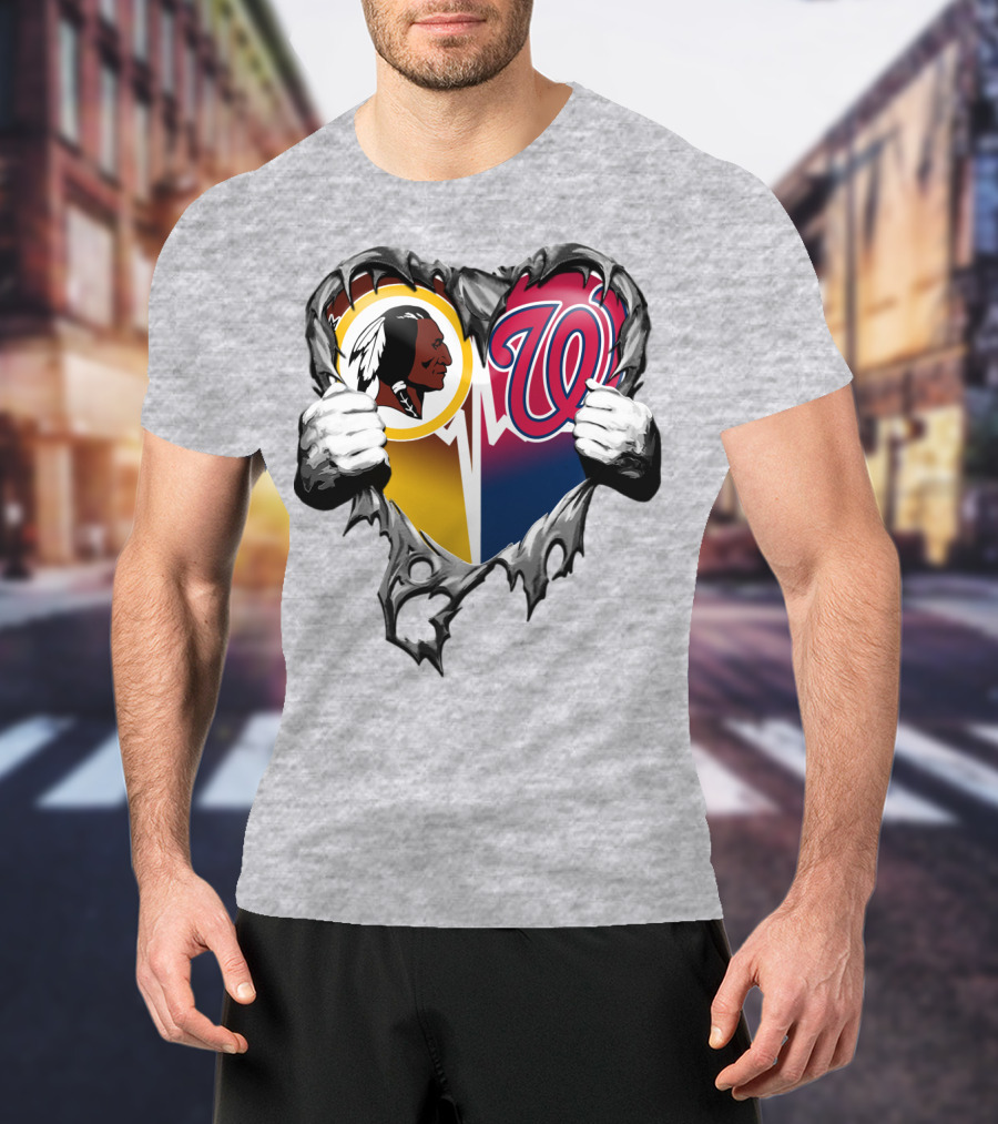 Washington Football Team And Nationals Heart Design Xatt105 T-Shirt