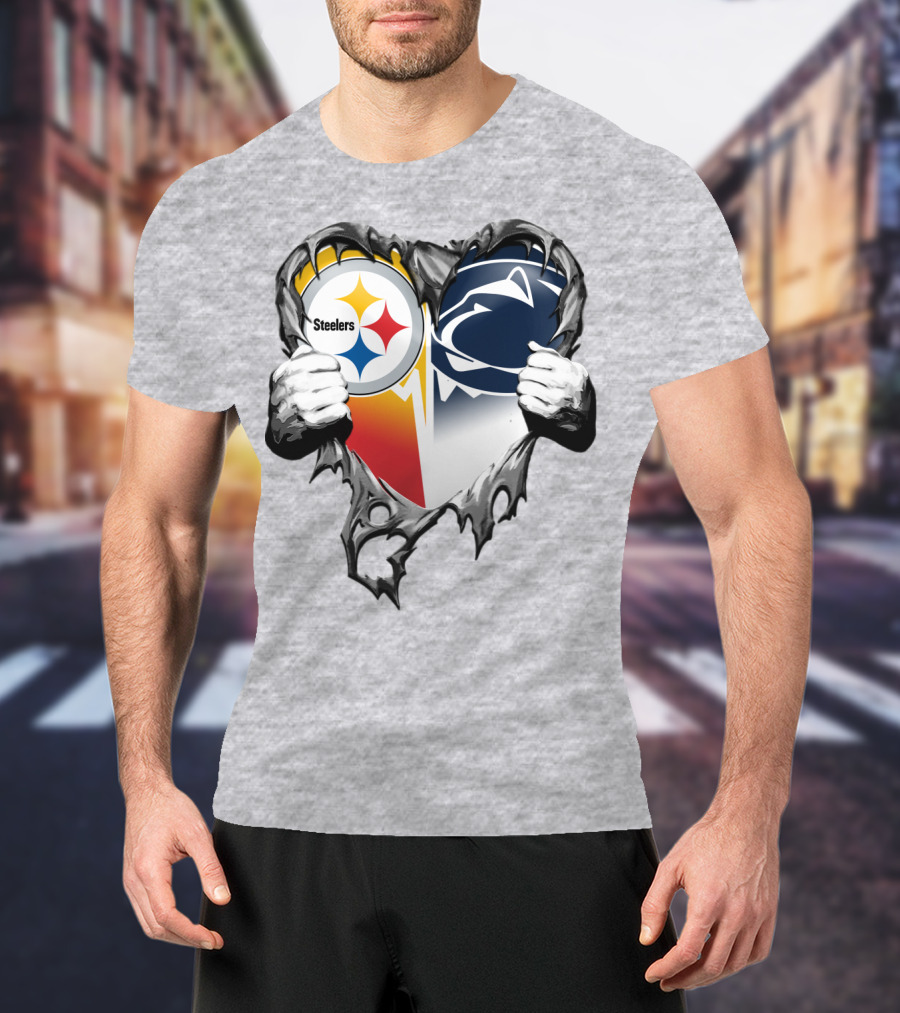 Steelers Penn State Heart Logo Hands T-Shirt