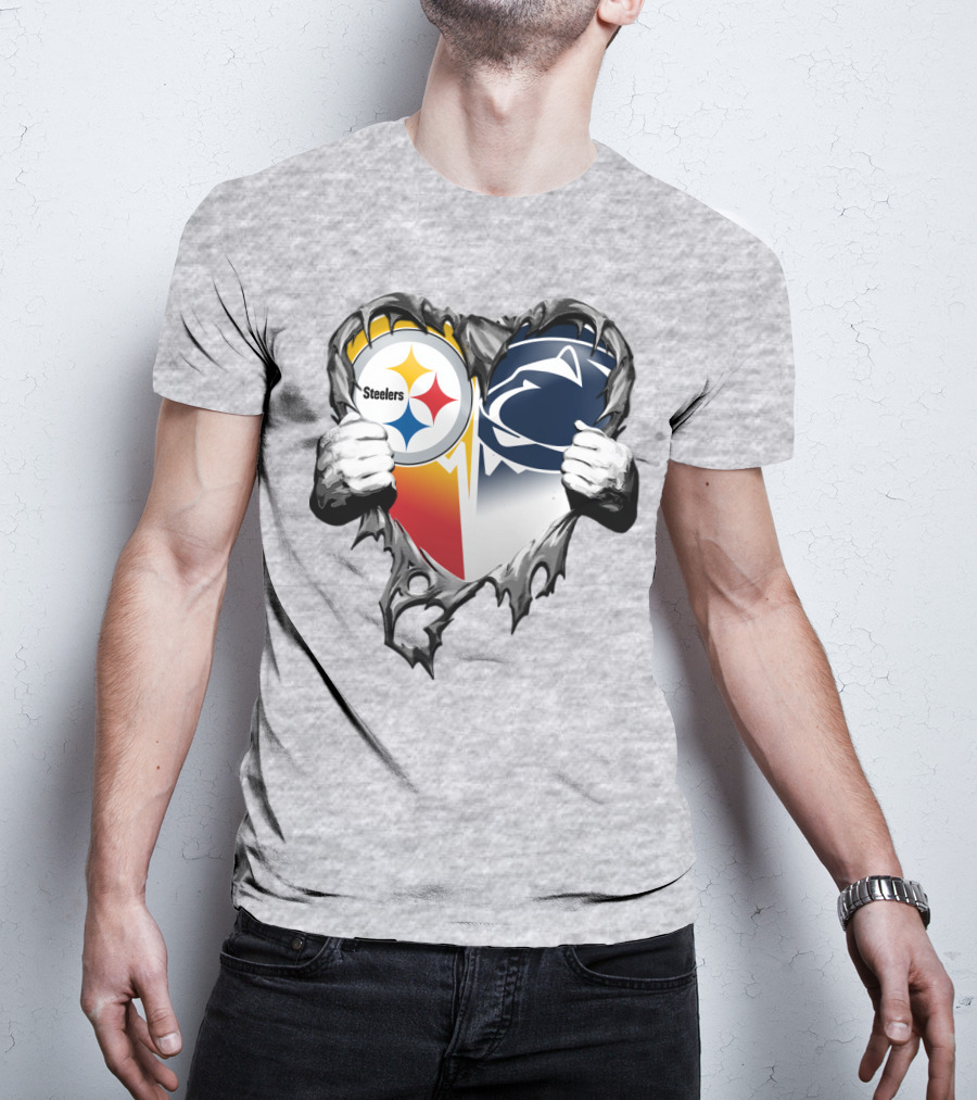 Steelers Penn State Heart Logo Hands T-Shirt