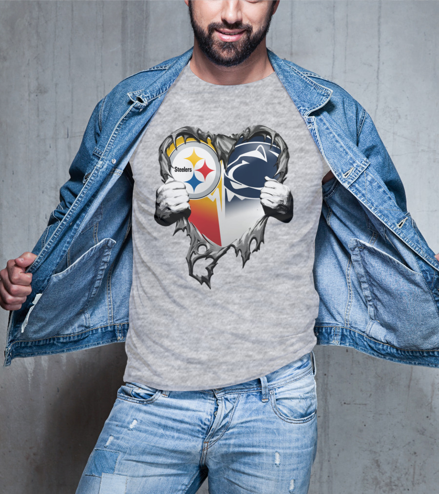 Steelers Penn State Heart Logo Hands T-Shirt