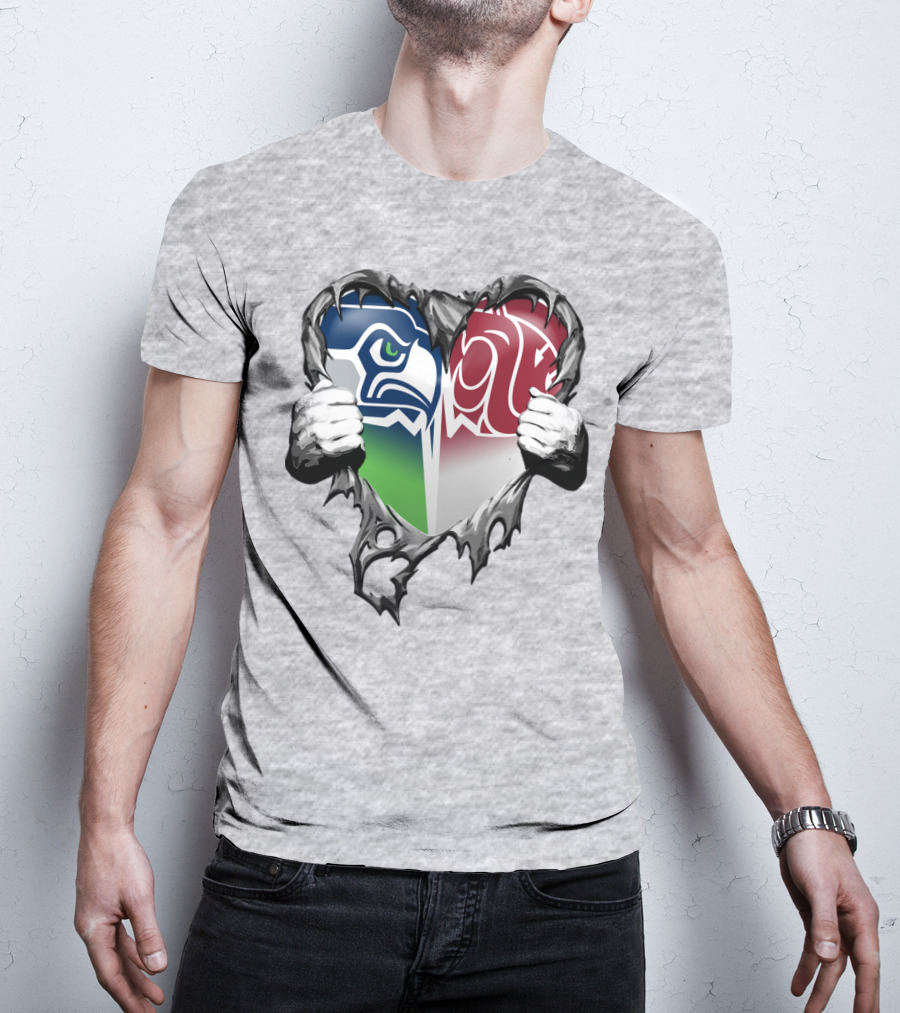 Seattle Seahawks And Washington State Cougars Split Heart T-Shirt