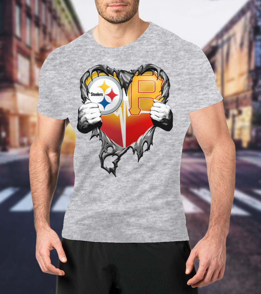 Steelers Pirates Heart Logo Fusion T-Shirt