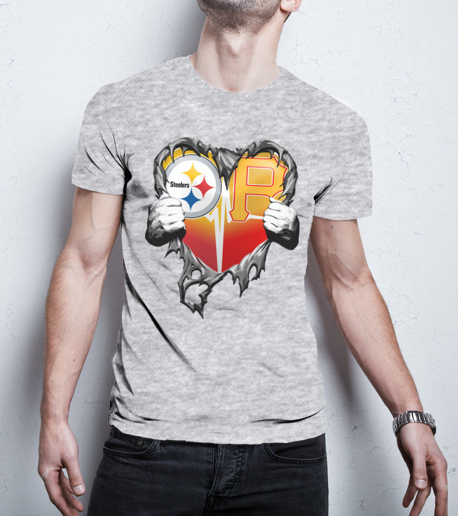 Steelers Pirates Heart Logo Fusion T-Shirt
