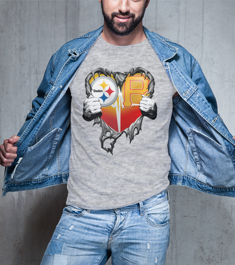 Steelers Pirates Heart Logo Fusion T-Shirt
