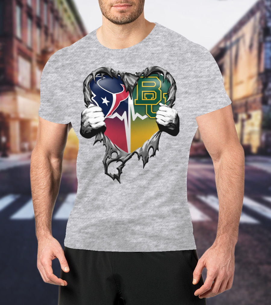Houston Texans Baylor Bears Heart Rip T-Shirt