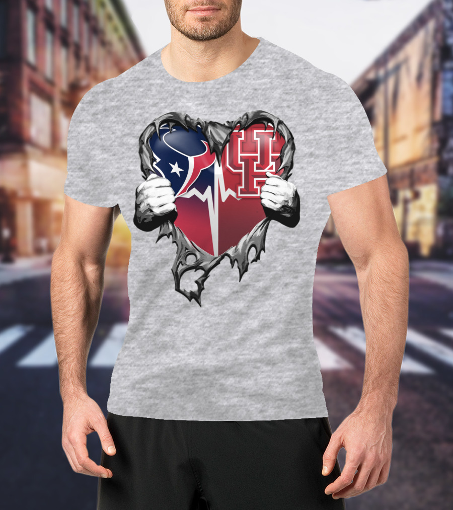 Houston Texans Uh Cougars Heart Teardown T-Shirt