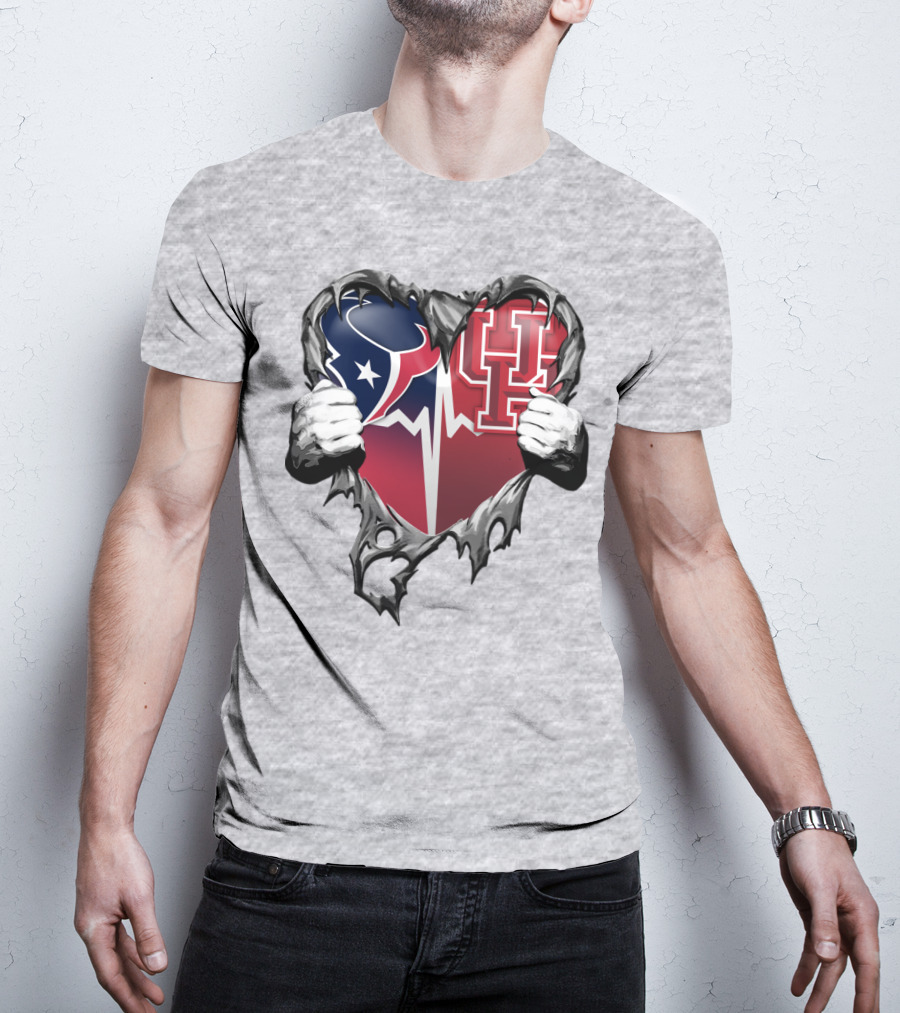 Houston Texans Uh Cougars Heart Teardown T-Shirt
