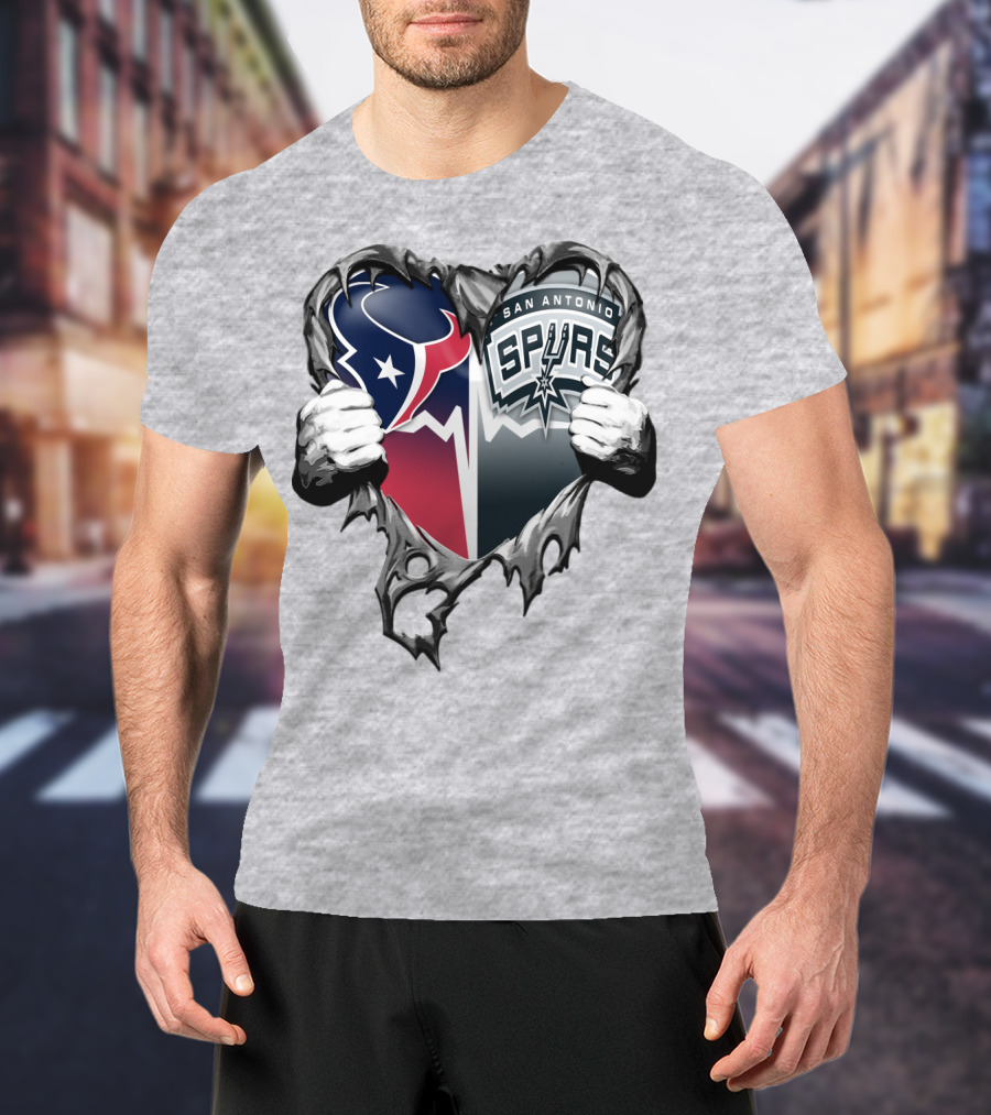 Houston Texans San Antonio Spurs Heart Design Xatt119 T-Shirt