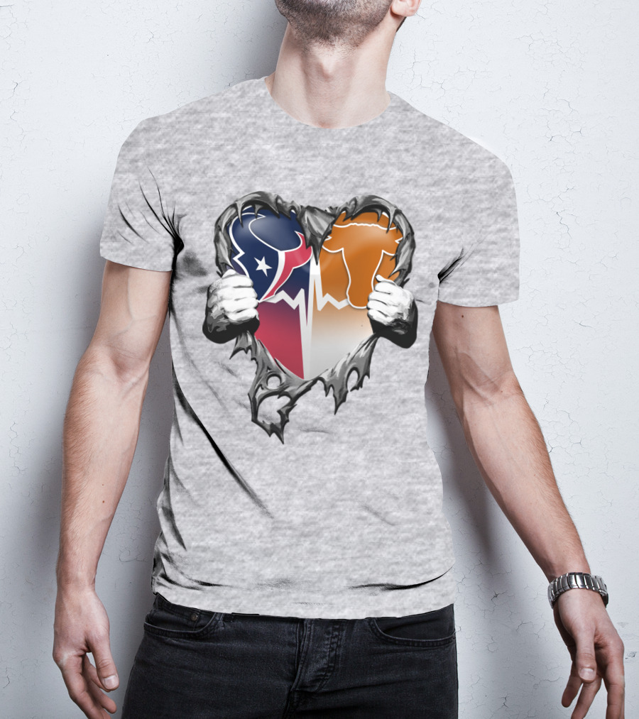 Houston Texans Dallas Cowboys Split Heart T-Shirt