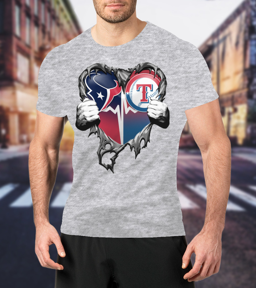 Houston Texans And Texas Rangers Heart T-Shirt