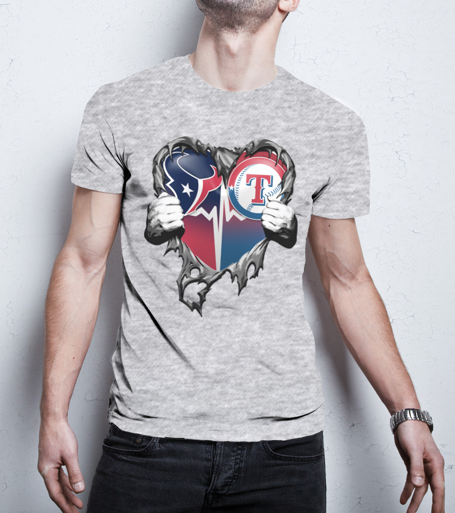 Houston Texans And Texas Rangers Heart T-Shirt