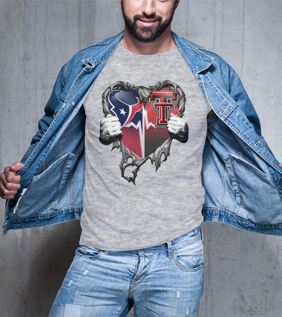 Houston Texans Texas Tech Heart Logo Peeling T-Shirt
