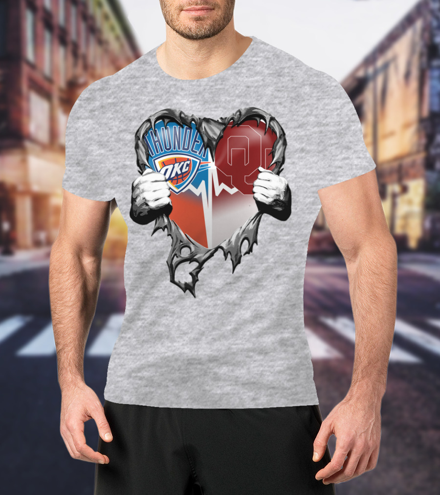Oklahoma City Thunder Ou Sooners Torn Heart T-Shirt