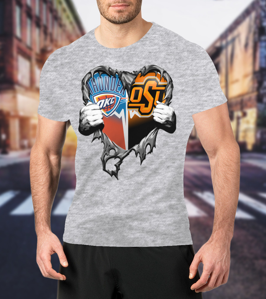 Okc Thunder Osu Cowboys Heart T-Shirt