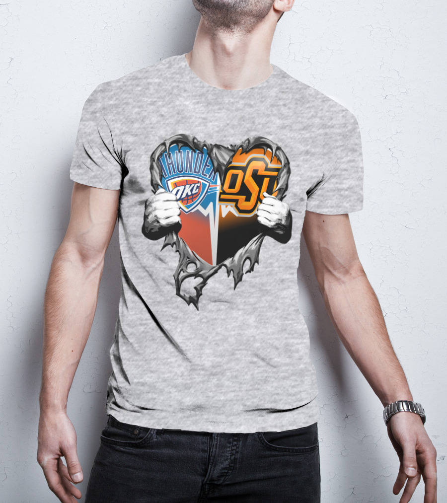 Okc Thunder Osu Cowboys Heart T-Shirt