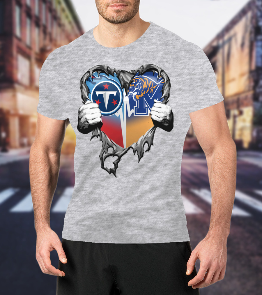 Tennessee Titans And Memphis Tigers Heart Design Xatt129 T-Shirt