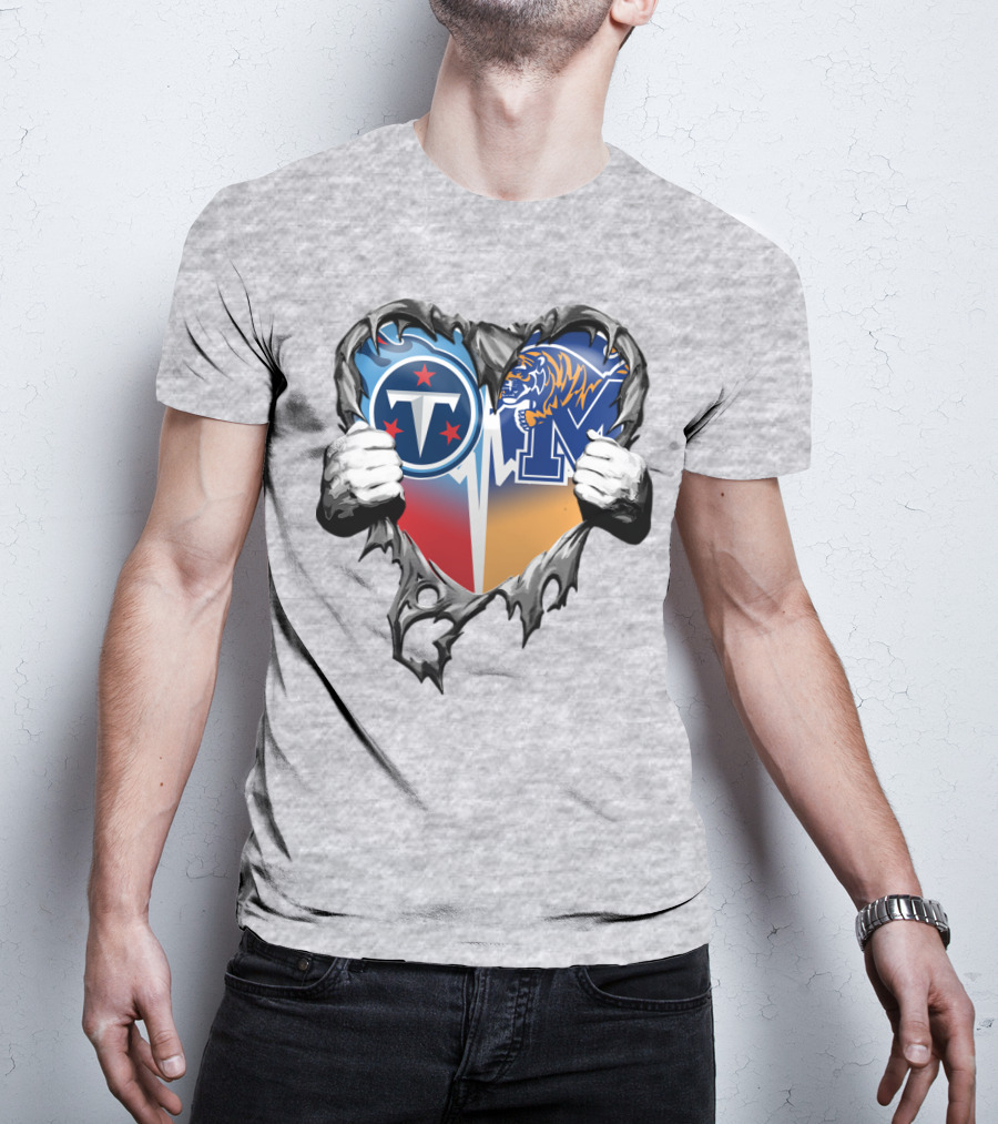 Tennessee Titans And Memphis Tigers Heart Design Xatt129 T-Shirt