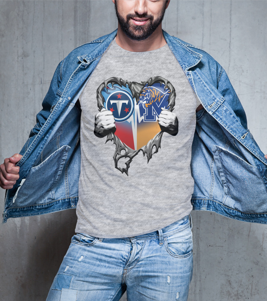 Tennessee Titans And Memphis Tigers Heart Design Xatt129 T-Shirt
