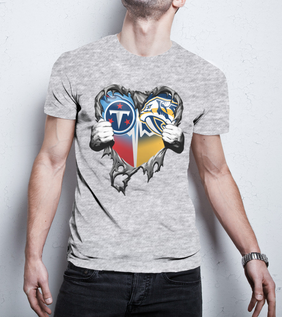 Tennessee Titans And Nashville Predators Heart T-Shirt