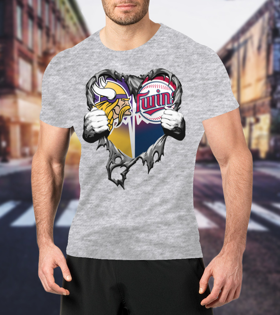 Vikings Twins Heart Logo Fusion T-Shirt