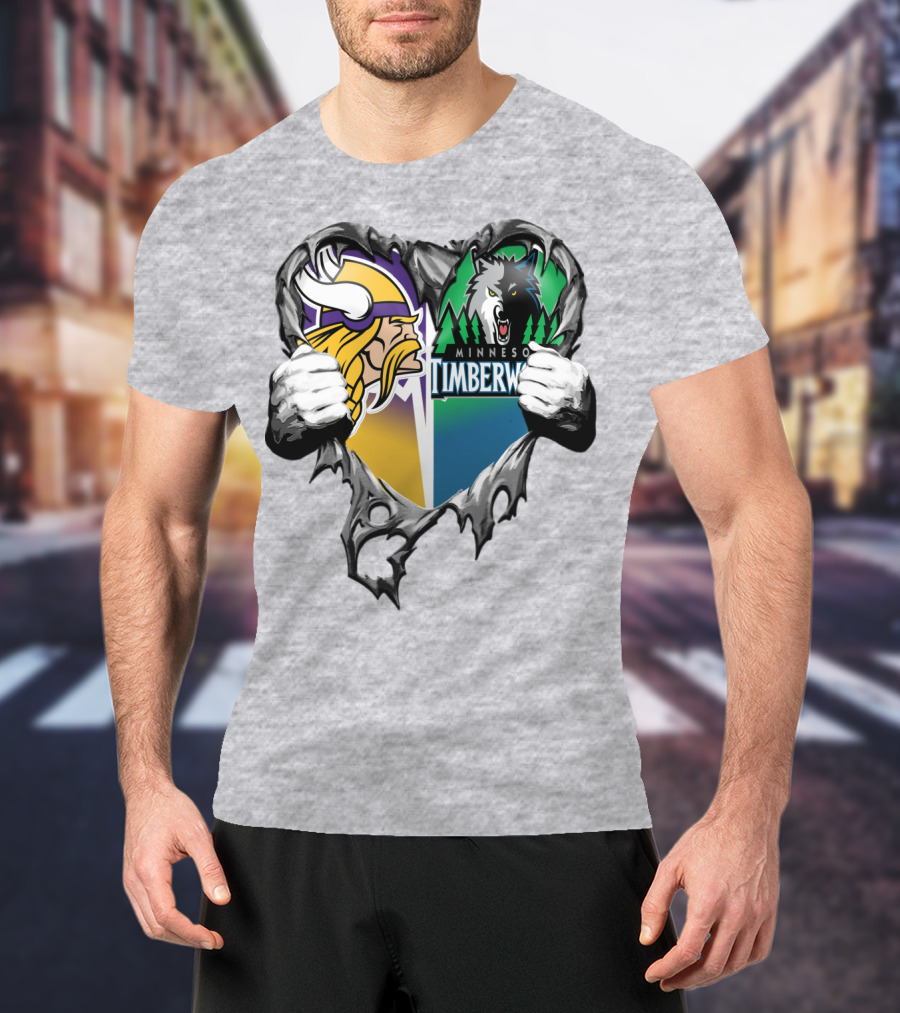 Minnesota Vikings Minnesota Timberwolves Heart Logo Mashup T-Shirt