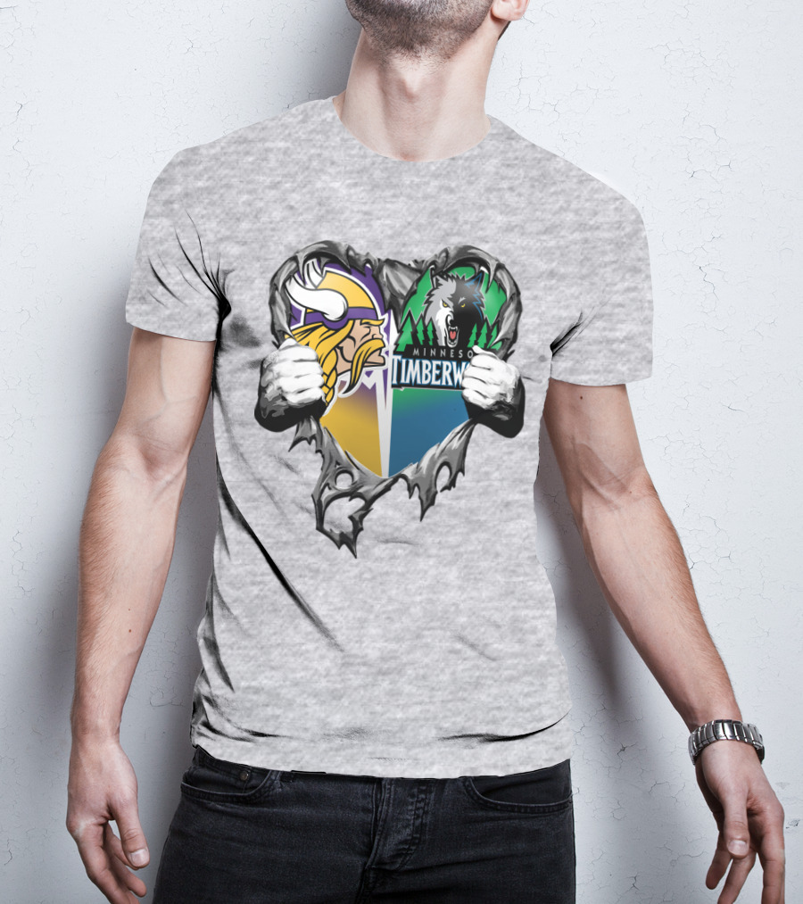 Minnesota Vikings Minnesota Timberwolves Heart Logo Mashup T-Shirt