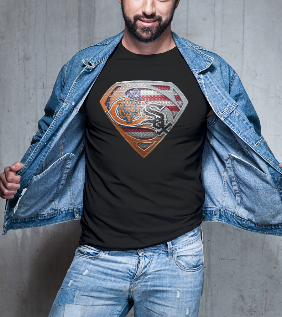 Chicago Bears White Sox American Flag Superman Shield T-Shirt