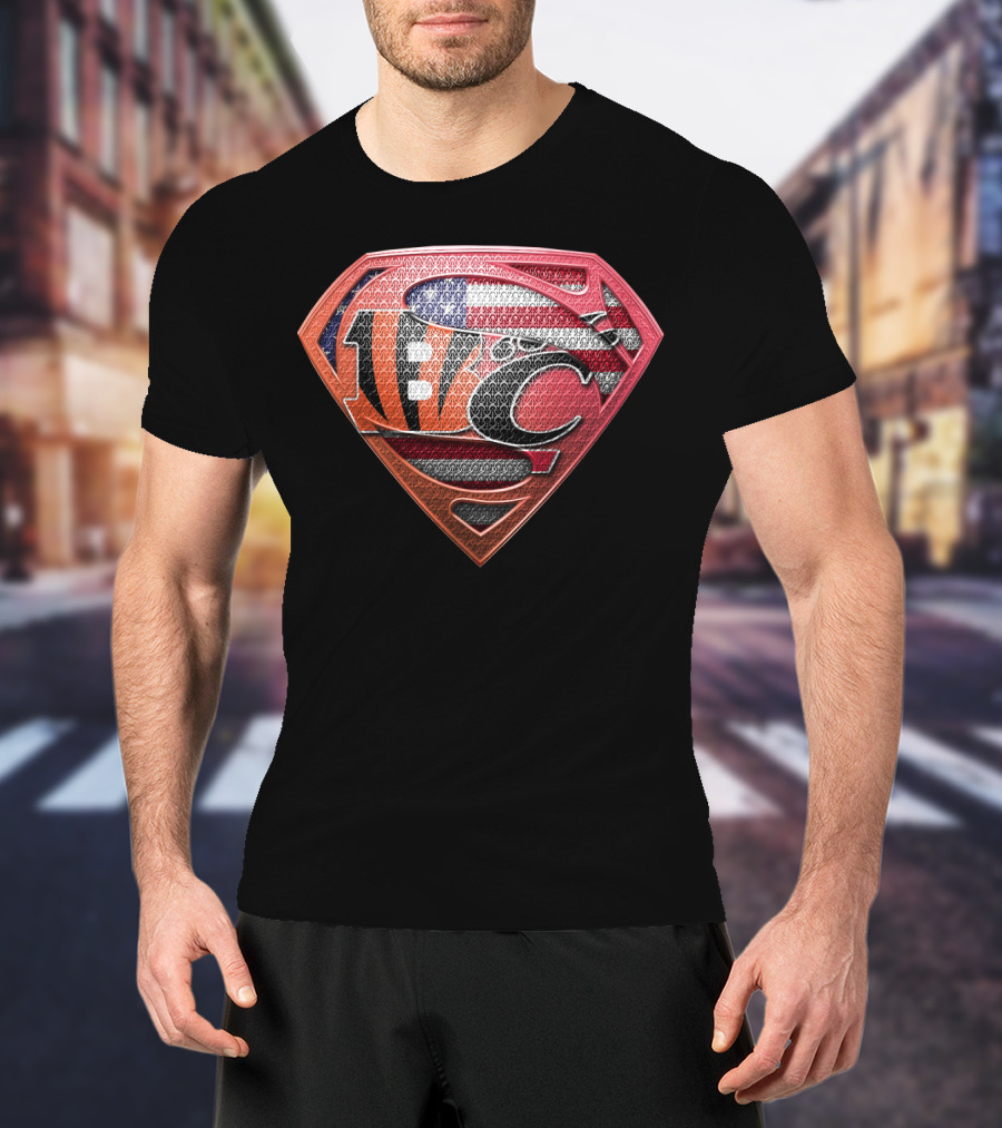 Nfl Afc Superman Shield With American Flag And Superhero T-Shirt