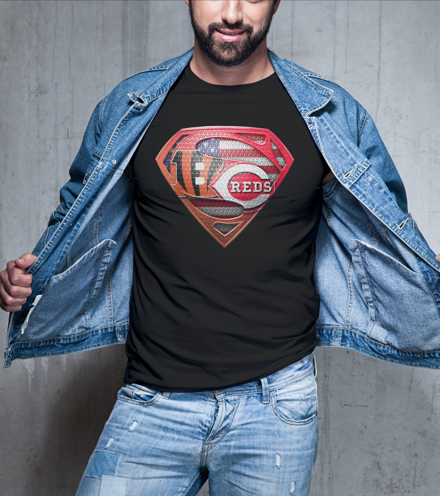Reds Bengals Superman Usa Flag T-Shirt