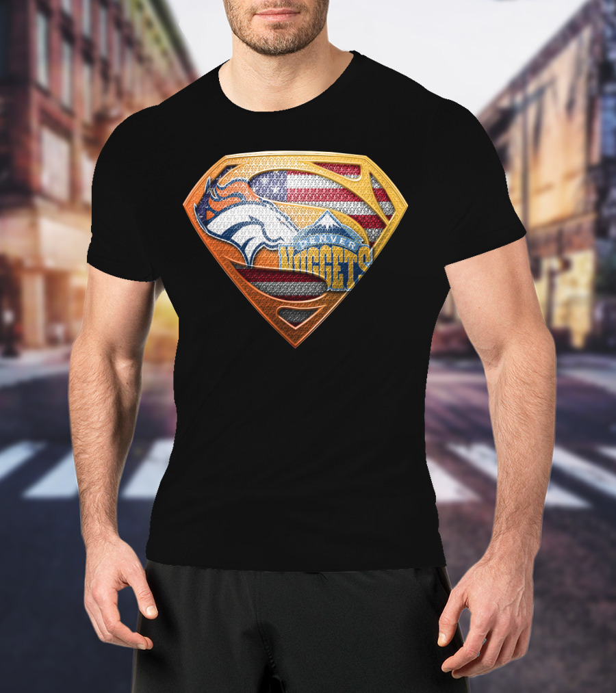 Denver Broncos Nuggets American Flag Superman Shield T-Shirt