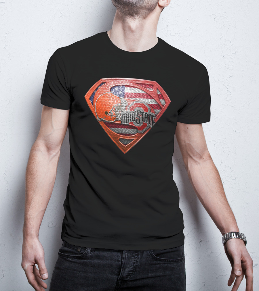 Ohio State Football Superman Shield With American Flag T-Shirt