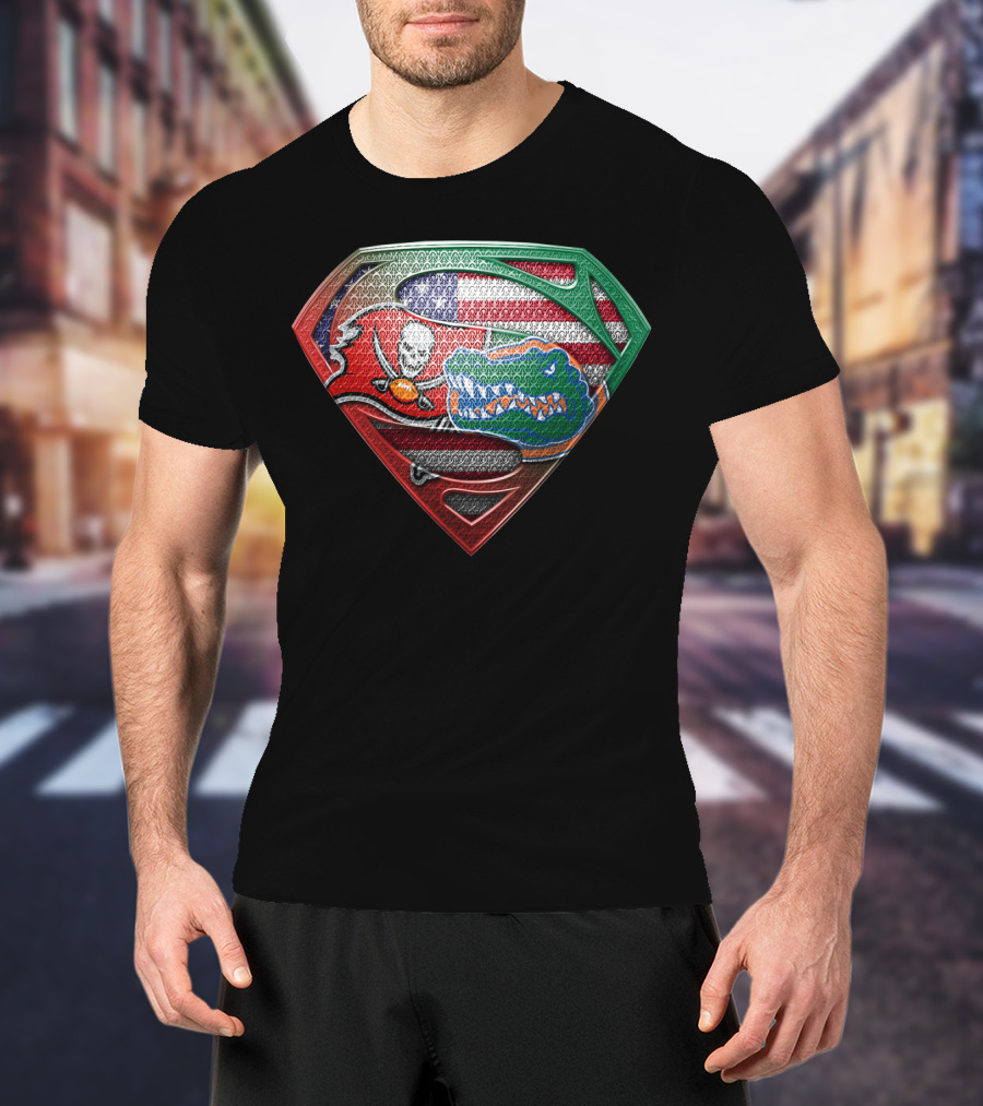 Buccaneers Gators Superman Shield American Mexican Flag Fusion T-Shirt