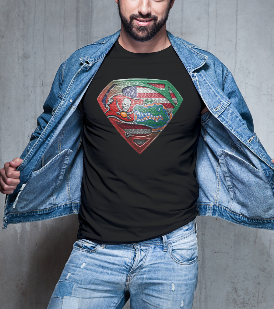 Buccaneers Gators Superman Shield American Mexican Flag Fusion T-Shirt