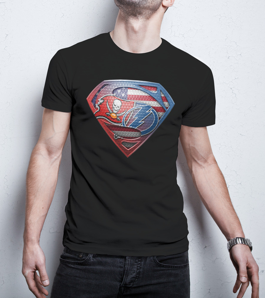 Tampa Bay Buccaneers Lightning American Flag Superman Symbol T-Shirt
