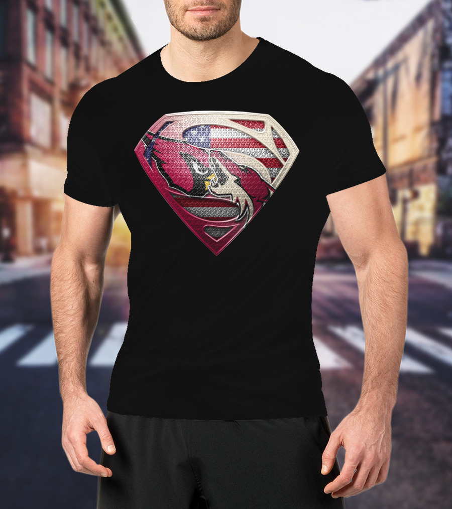 Arizona Cardinals Superman Logo American Flag Shield T-Shirt