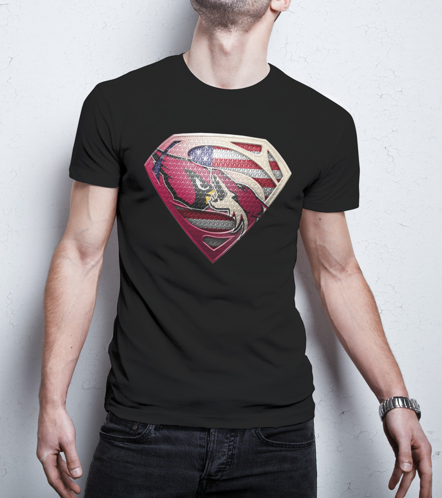Arizona Cardinals Superman Logo American Flag Shield T-Shirt