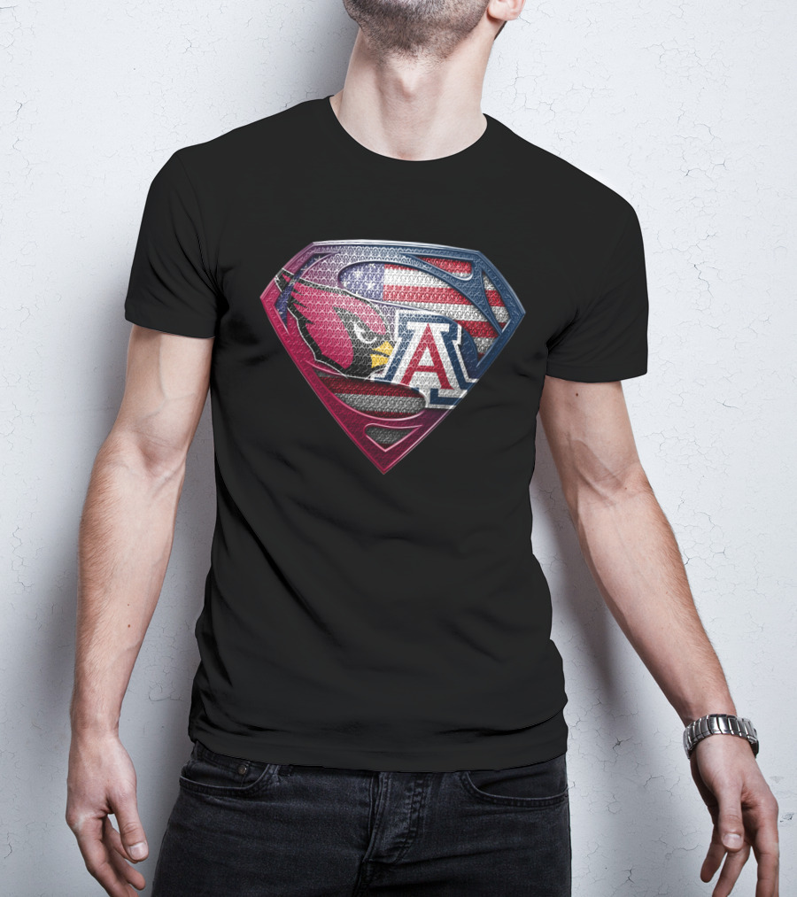 Arizona Cardinals Usa Flag Arizona Wildcats Superman Shield T-Shirt