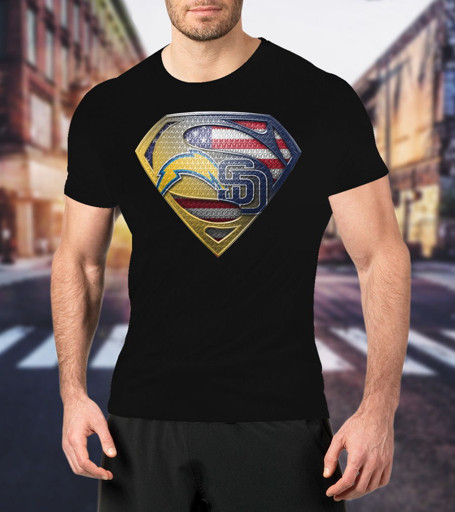 Superman Logo With San Diego Chargers And Padres Usa Flag Elements T-Shirt